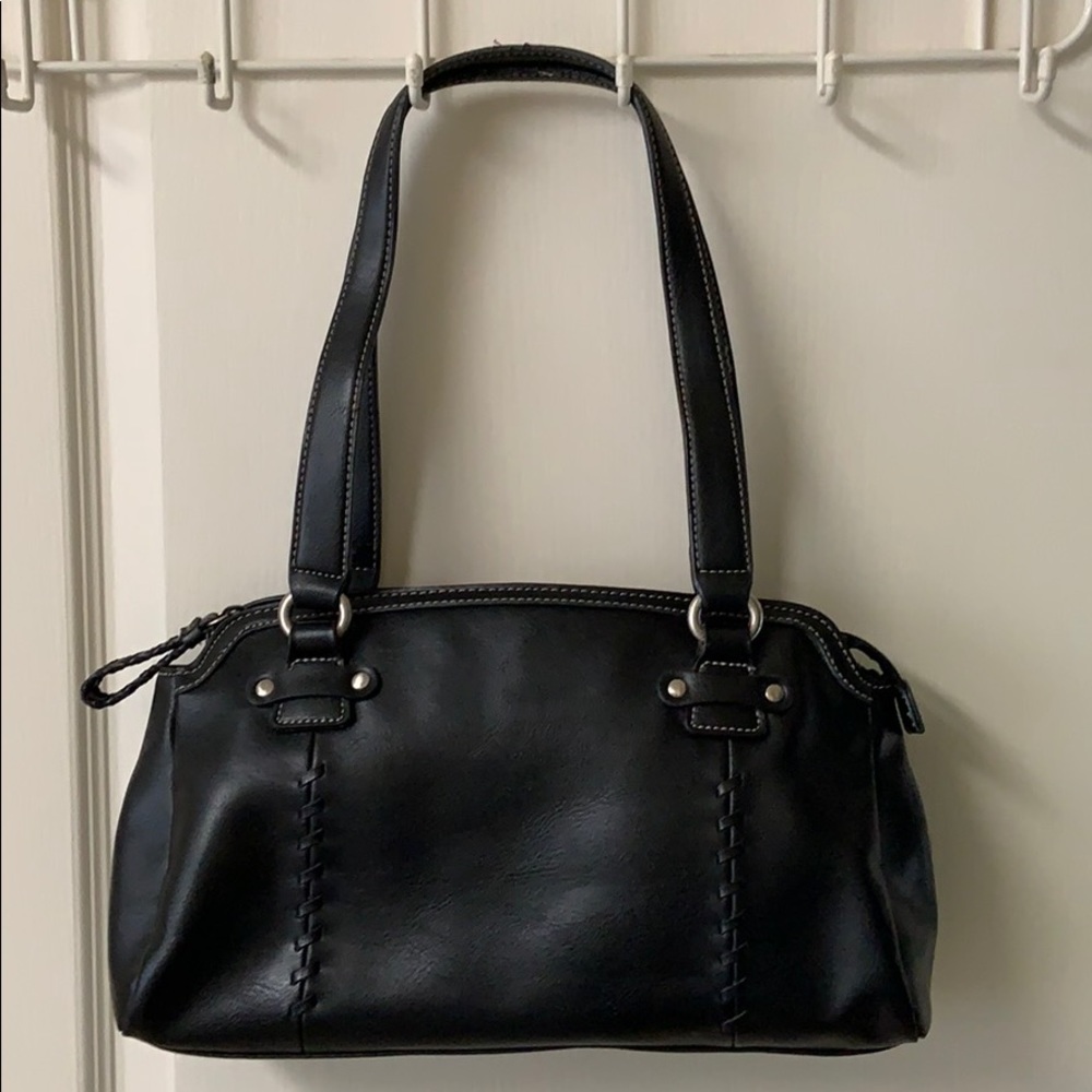 Black leather handbag